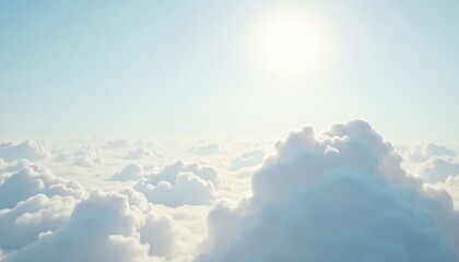Fototapeta premium Serene Blue Sky with Fluffy Clouds and Bright Sunlight Above Horizon
