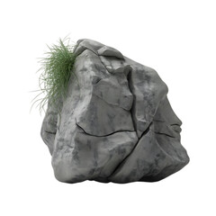 3D Render of a Cracked Rock with a Patch of Grass on Top.  Nature, texture, geology concept.