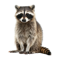 Fototapeta premium Raccoon seated, front view. Full body, clear