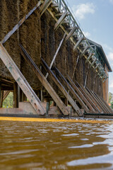 Close-up view of a graduation tower in Gołdap, Poland, with saline water at the bottom. The photo...