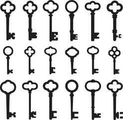 Vintage Decorative Key Silhouette Collection in Black and White
