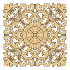 An elegant symmetrical floral scroll pattern showcases classic ornamental design.