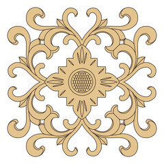 An ornate symmetrical classic design features elegant scrolling foliage and a central element.