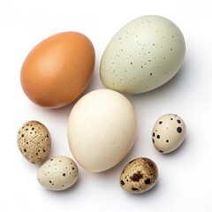 Egg Variety: A selection of diverse eggs, showcasing a range of sizes, colors, and textures, inviting curiosity about the origin and variety of life