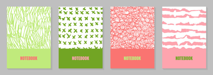 Notebook cover templates. Vibrant colors ink doodle backgrounds. Planners covers set. Vector illustration for stationary, scrapbooking, banner, planner.