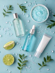 Refreshing skincare products with botanical elements and citrus beauty serum