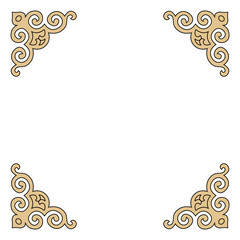 Beige ornate scrollwork corners elegantly frame a blank design space.