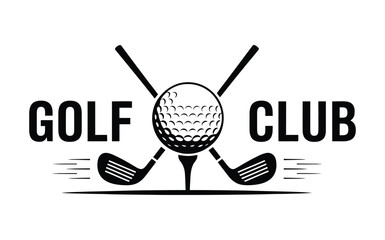 Minimalist Golf Club Logo Design Featuring a Ball, Tee, and Clubs.

