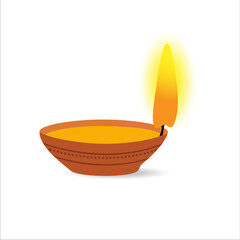 Traditional Clay Diya Lamp with Bright Flame Illustration
