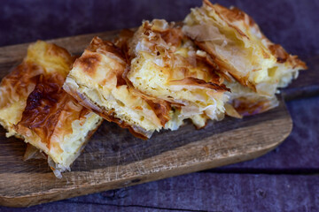 Bakery .Home made  cheese pie  with phyllo pastry and organic eggs. Bulgarian banitsa
