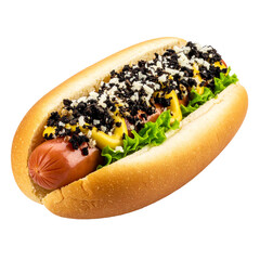 Artisan Hot Dog with Truffle Topping isolated on transparent background
