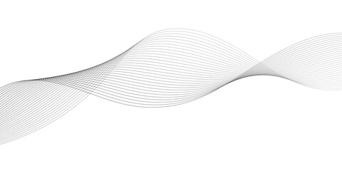 Geometric grey vector waves on white background. Editable stroke.