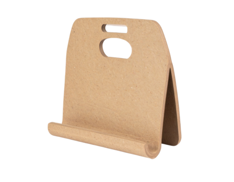 Recycled cardboard phone stand with minimalist design, isolated on a transparent background