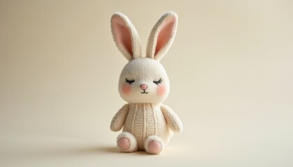 Obraz premium Cute Handcrafted Bunny Toy on Soft Neutral Background