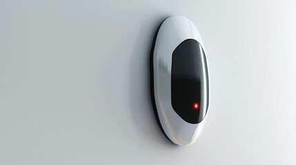 Modern security scanner mounted on white wall with red indicator light  