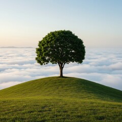 Obraz premium Solitary Tree on Grassy Hill