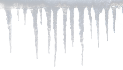 Melting ice PNG border with icicles, blue frost, snow and cold winter nature, isolated white background with Christmas crystal weather and roof