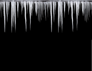 PNG of melting icicles and frost pattern, frozen winter scene with snow, ice, crystal roof, cold...