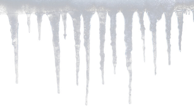 Melting ice PNG border with icicles, blue frost, snow and cold winter nature, isolated white background with Christmas crystal weather and roof