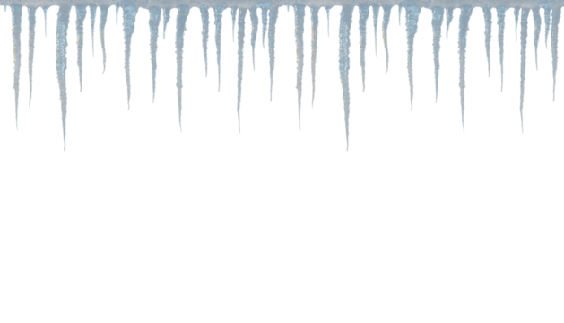 Christmas PNG winter frame with frost, ice, snow, cold weather and crystal icicles, white isolated roof texture for seasonal spring nature scenes