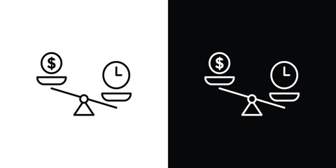 Time and money compare scale icon vector logo outline. thin line symbols
