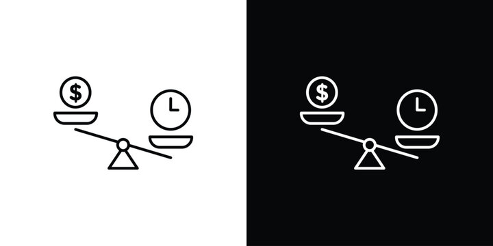 Time and money compare scale icon vector logo outline. thin line symbols