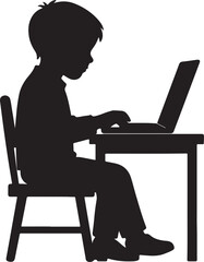 Silhouettes of people sitting and working on laptops at their desks in an office