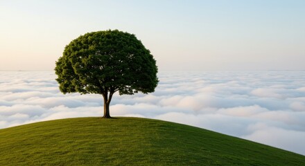 Fototapeta premium Solitary Tree on Grassy Hill