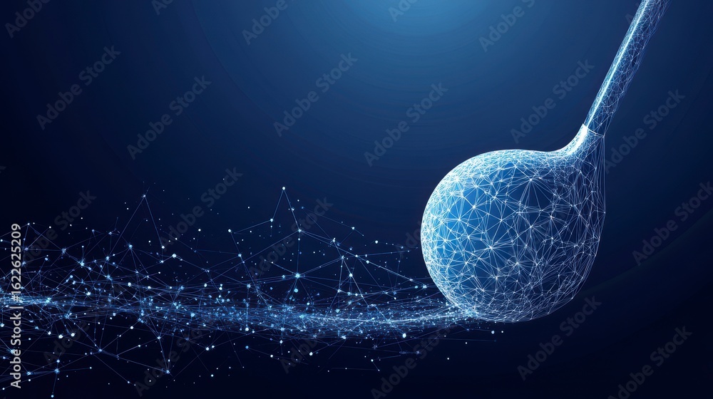 Poster abstract digital illustration of a science pipette with a glowing sphere, representing innovation an