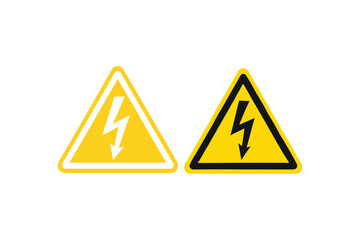 Two Yellow Warning Signs with Electrical Hazard Symbols on a Clean White Background Featuring High Voltage and Electrical Safety Awareness