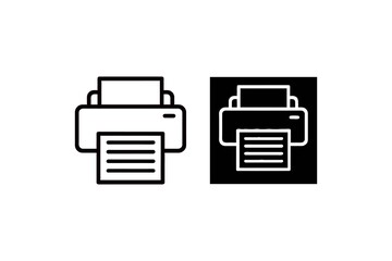 Two Printer Icons Show the Device That Transfers Text and Graphics onto Physical Media with Black and White Backgrounds