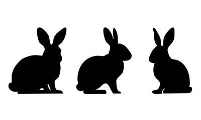 Set of 3 rabbit silhouettes on white background