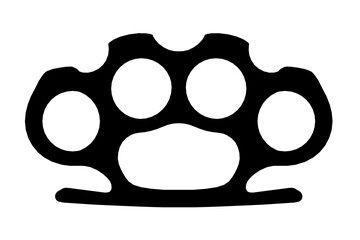 Black and white silhouette of brass knuckles isolated on a clean white background. The design highlights sharp edges and a symmetrical shape. Perfect for crime, weapon, or self-defense themes.