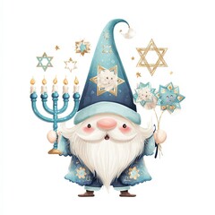 Cheerful Gnome Celebrating Hanukkah With a Menorah and Festive Decorations Generative AI