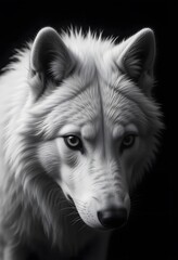 Obraz premium Majestic Arctic Wolf Portrait: A Black and White Masterpiece of Nature's Beauty
