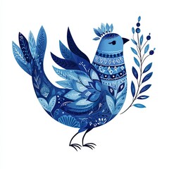 Colorful Bird Illustration With Floral Details in Shades of Blue Generative AI
