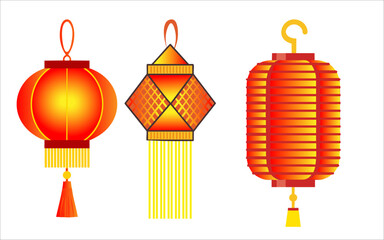 Assorted Vibrant Red Hanging Lanterns with Tassels and Fringes Illustration