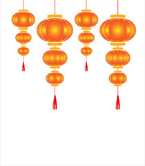 Vibrant Stacked Orange Hanging Lanterns with Red Tassels Illustration
