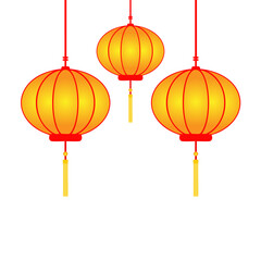 Traditional Red and Yellow Hanging Lanterns with Tassels Illustration