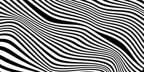 Abstract optical illusion wave black and white lines with distortion effect. Abstract wave background, black and white wavy stripes or lines design,eps10