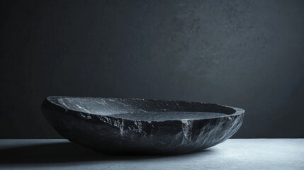 Dark stone bowl on textured concrete background minimal zen inspired natural interior home decor photography
