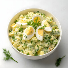 top view delicious egg salad on light background
