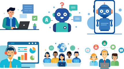Project management set. Characters using scheduling tools to manage, prioritize, delegate tasks. Business and organization concept. Vector illustration.