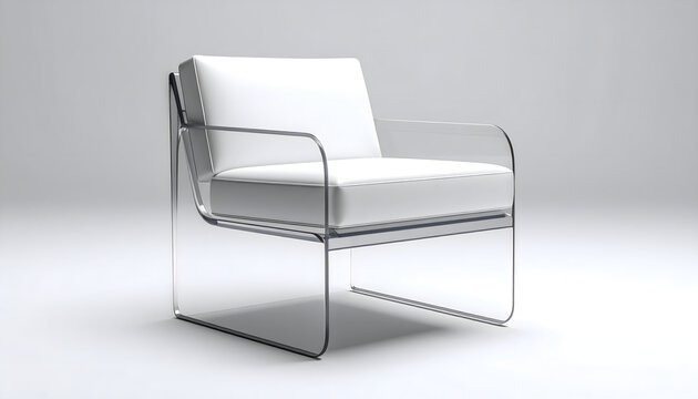 Modern, clear acrylic armchair with white upholstery, studio shot. - Powered by Adobe
