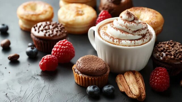 Indulge in delectable treats: A tempting assortment of pastries, berries and creamy desserts