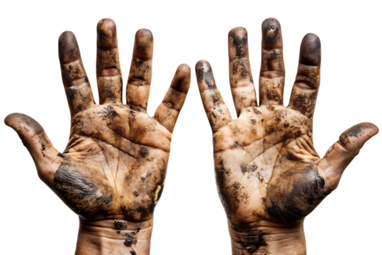 Dirty hands isolated on a-white background png ai generated