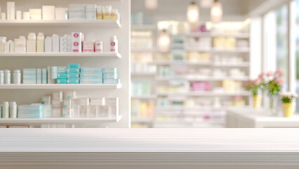 Organized pharmacy with beauty products, created with AI