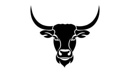 simple black and white shape of a  cow head with horns