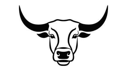 simple cow head line art black and white illustration with cute horns and ears