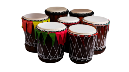 Colorful drums in a circle on a transparent background